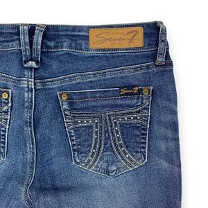 Seven7 Embellished Back Pocket Bootcut Ditressed Y2K Blue Denim Jean